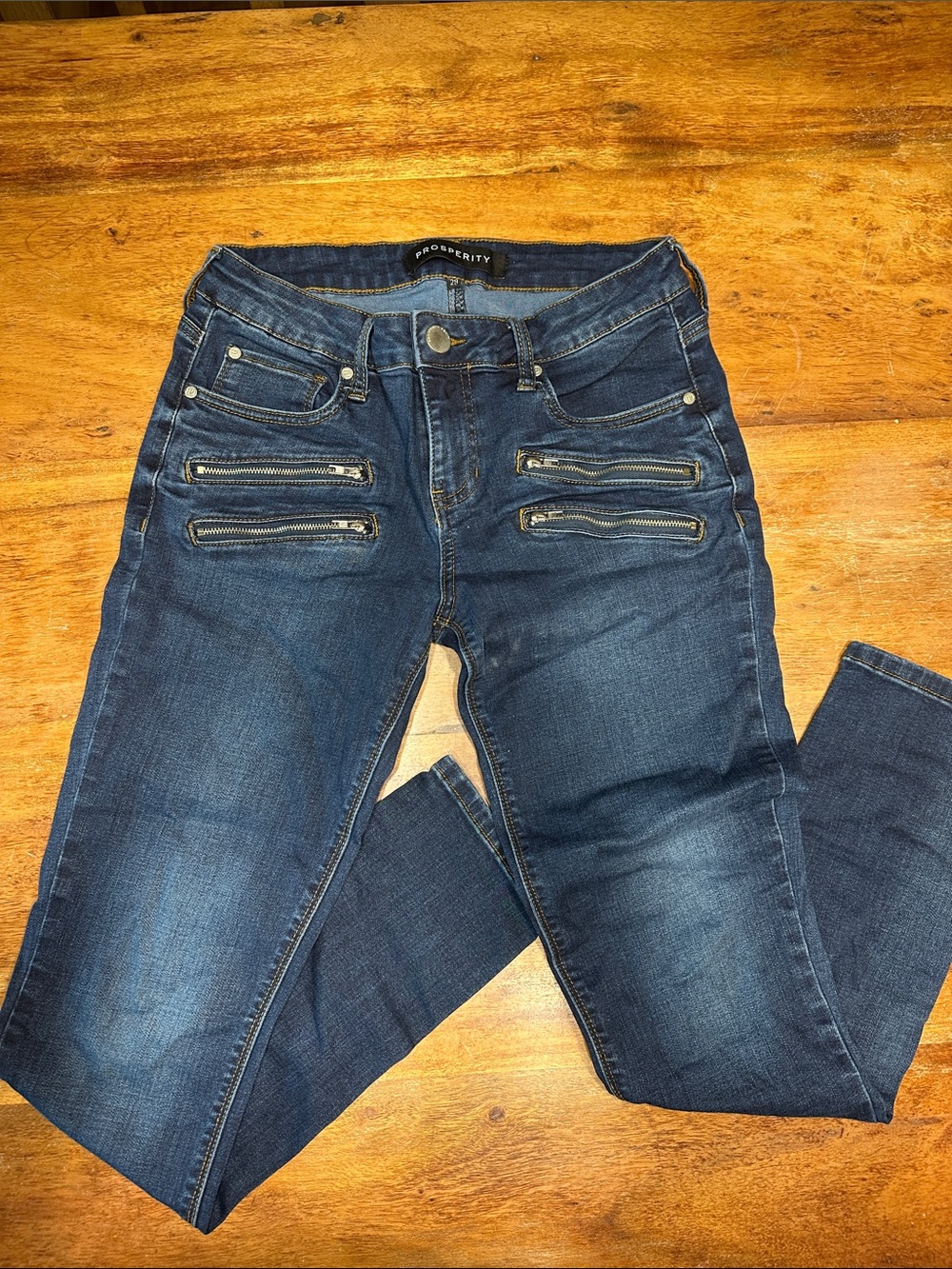 Prosperity Dark Blue Zip-Accent Skinny Jeans for Women